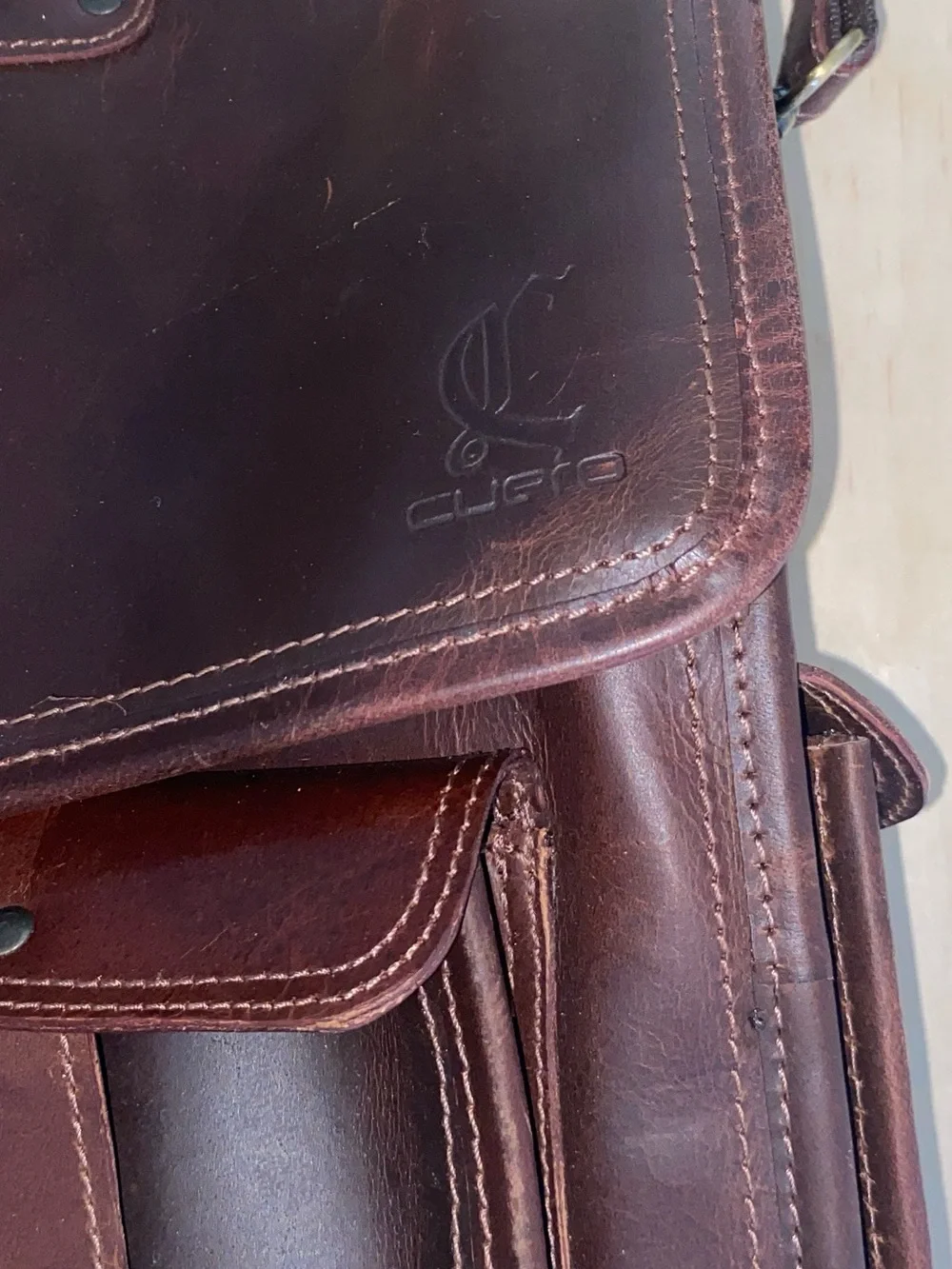 Men’s Dark Brown Leather Briefcase with Front Pockets